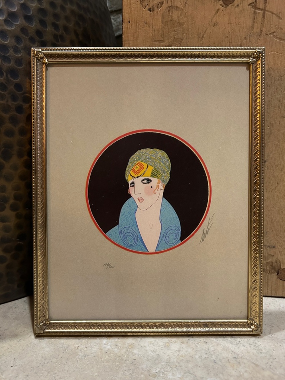 ERTE Vintage Book Print- “Yellow Turban” Framed Art